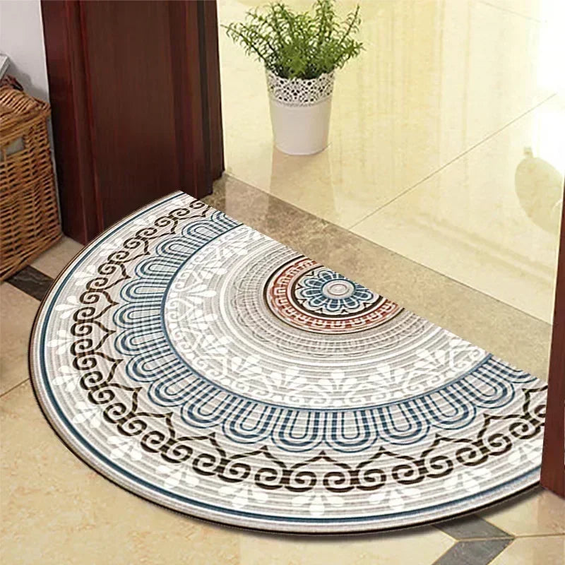 European Retro Half-Moon Doormat - Semi-Circular Entrance Rug for Living Room