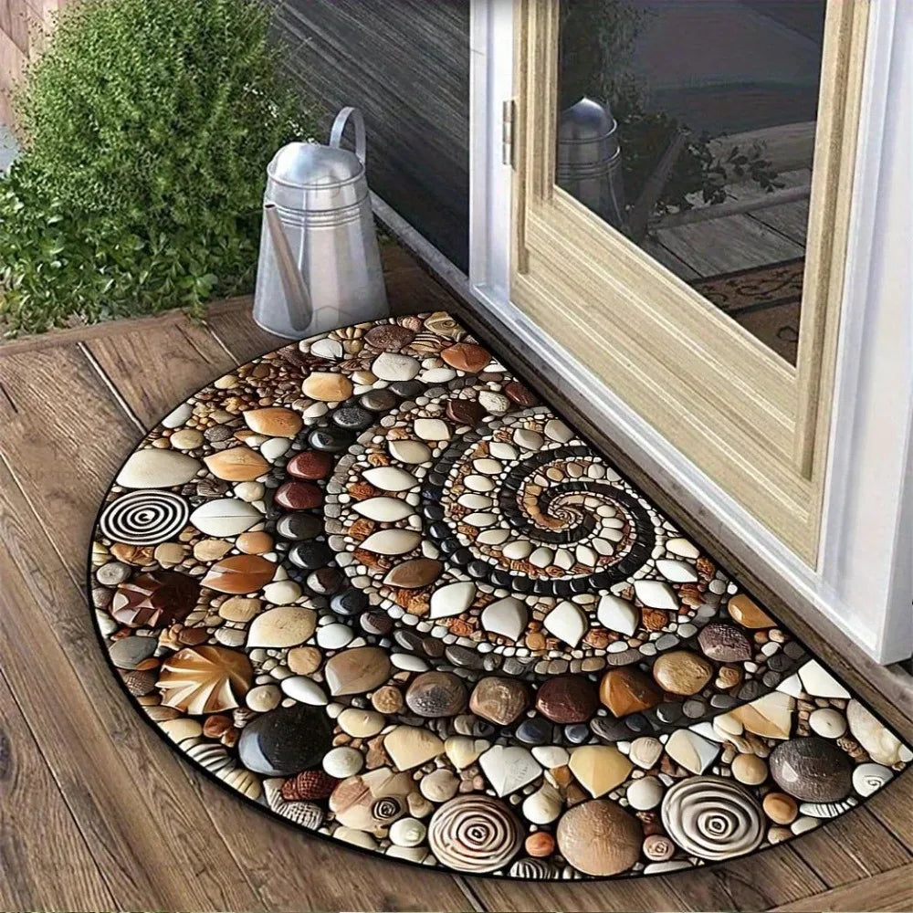 Boho Floral Half-Moon Doormat - Non-Slip & Washable for Indoor/Outdoor Entry