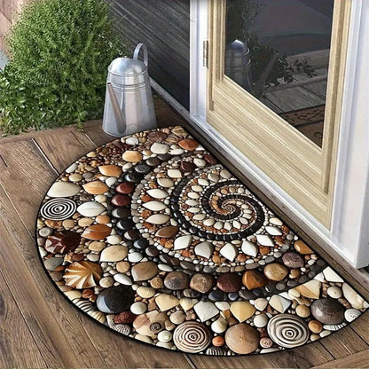 Boho Floral Half-Moon Doormat - Non-Slip & Washable for Indoor/Outdoor Entry