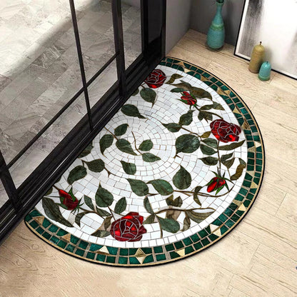 Floral Semi-Circular Doormat - Decorative & Durable Outdoor/Indoor Entrance Rug