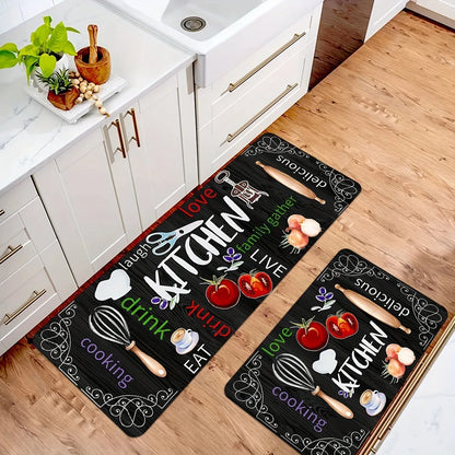 Diatom Mud Kitchen Mat 2-Piece Set, Non-Slip Absorbent Runner, Oil Resistant Easy Clean Floor Mats, Long Strip Rug