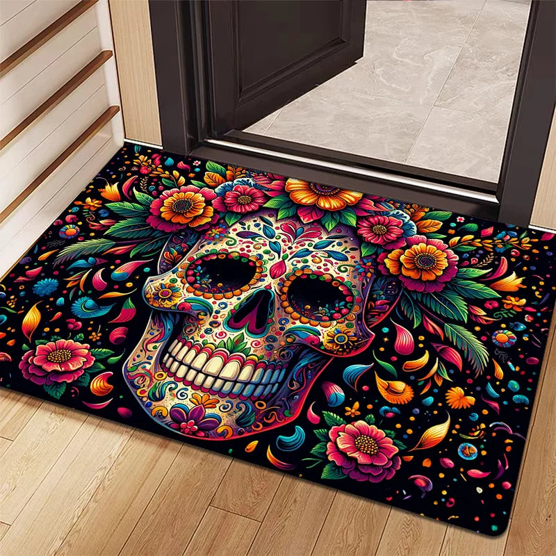 Halloween Skull Area Rug - Machine Washable Floor Mat for Living Room, Bedroom, or Dorm