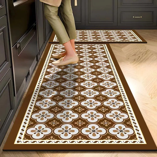 Plush Velvet Kitchen Mat - Oil-Proof, Absorbent & Non-Slip Floor Rug, Machine Washable