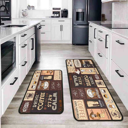 2-Pack Kitchen Rugs and Mats, Non-Slip Washable Floor Mat Set, Stain Resistant Coffee Brown Rugs, Kitchen Sink & Stove Mats