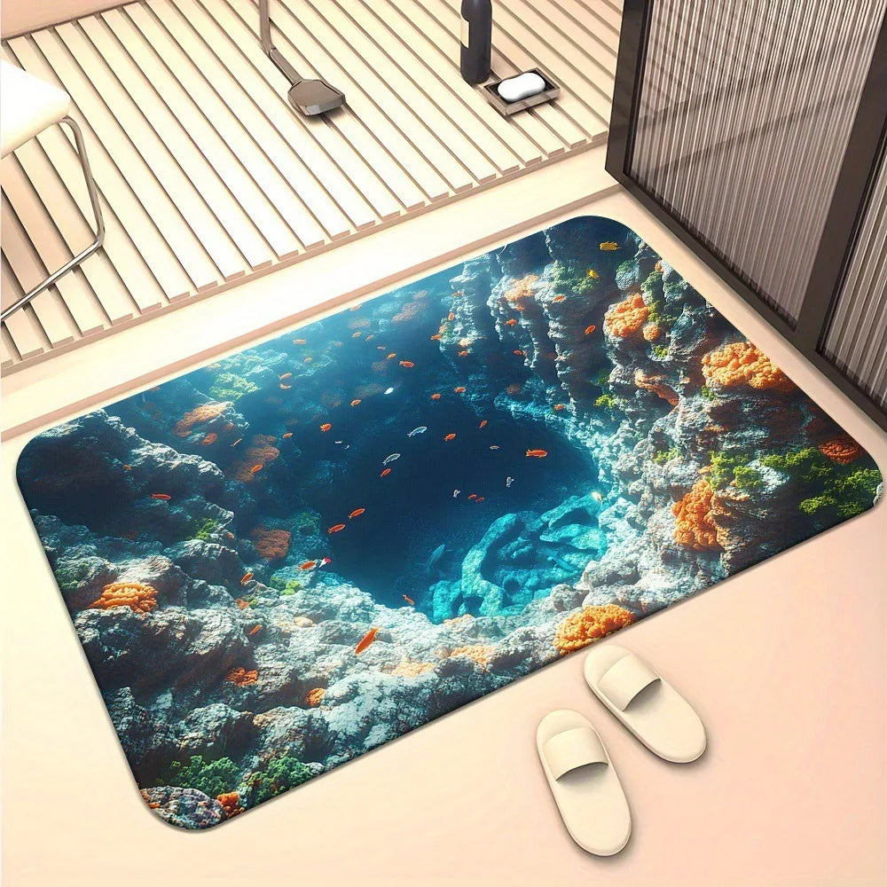 3D Ocean Diatomite Doormat - Water-Absorbent & Non-Slip for Entrance, Kitchen & Bathroom