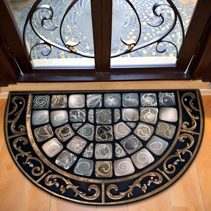 Boho Floral Half-Moon Doormat - Non-Slip & Washable for Indoor/Outdoor Entry