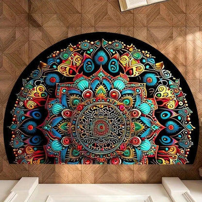 Boho Floral Half-Moon Doormat - Non-Slip & Washable for Indoor/Outdoor Entry