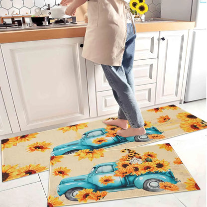 2-Pack Kitchen Rugs and Mats, Non-Slip Washable Floor Mat Set, Stain Resistant Coffee Brown Rugs, Kitchen Sink & Stove Mats