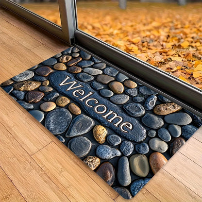 "Welcome on Pebbles" Doormat - Absorbent & Non-Slip for Indoor/Outdoor Entryway