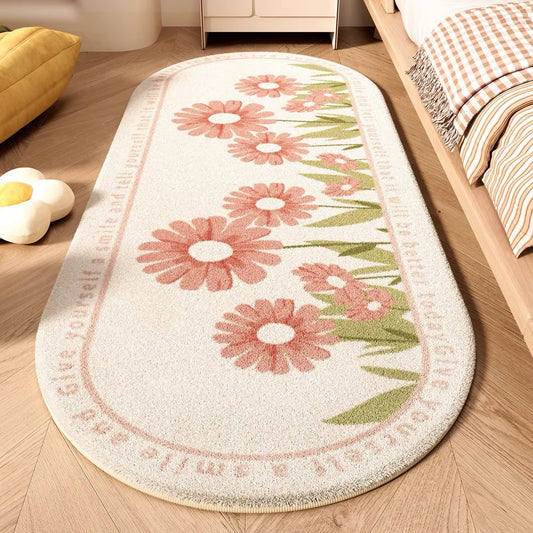 Luxury Plush Bedroom Carpet, Long Oval Cashmere Throw Blanket, Thick Shaggy Floor Mat for Girls Room, Light Luxury Bedside Rug, Kids Nursery Decor