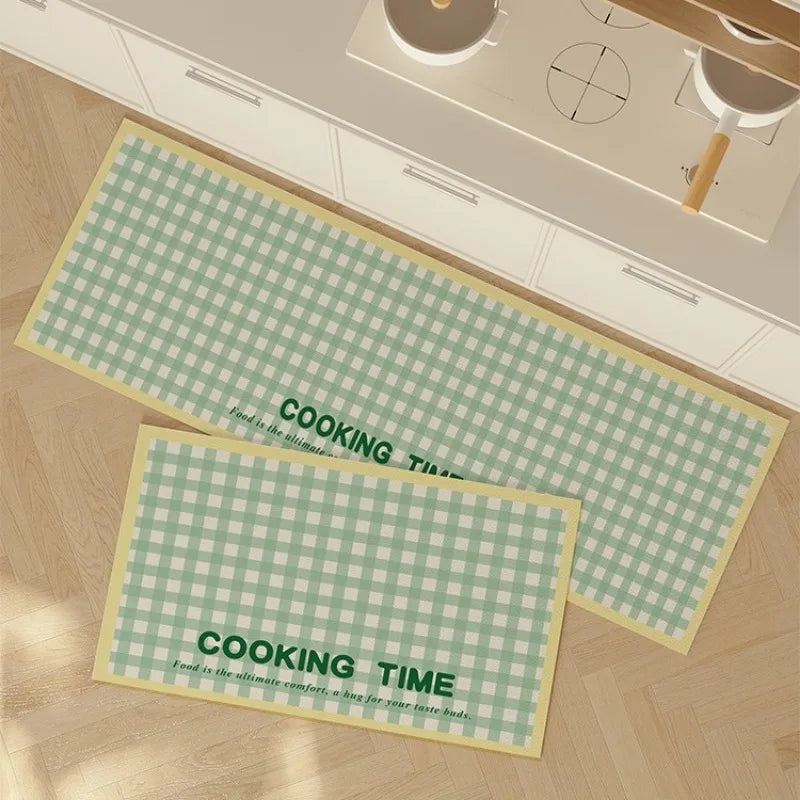Korean Cream Plaid Diatomite Kitchen Mat - Pastel Absorbent & Dirt-Resistant Floor Pad