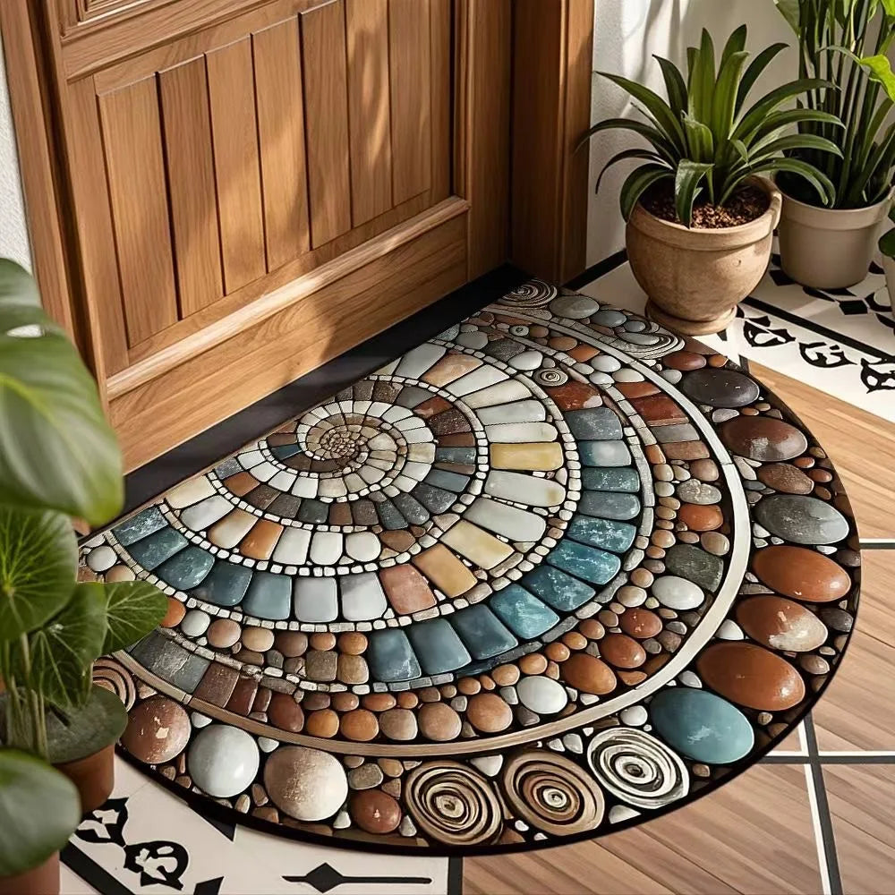 Semi-Circle Crystal Velvet Doormat - Plush, Non-Slip & Wear-Resistant Entrance Mat