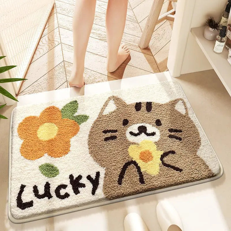 Cute Plush Bath Mat - Super Absorbent & Non-Slip Faux Cashmere Bathroom Rug