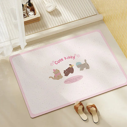 Diatomite Bath Mat, Absorbent Non-Slip Floor Mat, Quick Dry Kitchen & Entryway Rug, Cartoon Design Waterproof Doormat