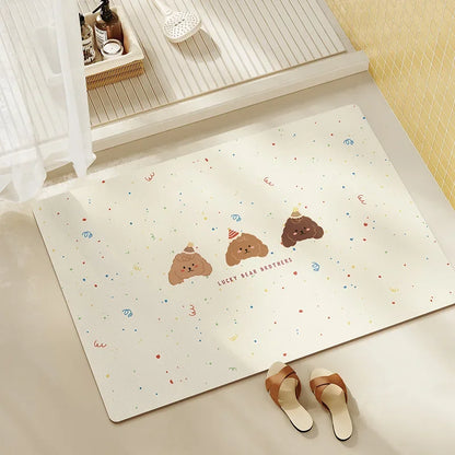 Diatomite Bath Mat, Absorbent Non-Slip Floor Mat, Quick Dry Kitchen & Entryway Rug, Cartoon Design Waterproof Doormat