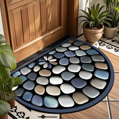 Boho Floral Half-Moon Doormat - Non-Slip & Washable for Indoor/Outdoor Entry