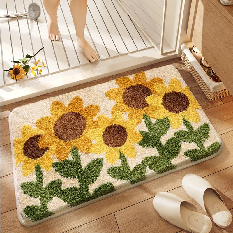 Quick Drying Bath Mat, Absorbent Non-Slip Bathroom Rug, Imitation Cashmere Toilet Mat, Small Fresh Style Floor Carpet for Entrance