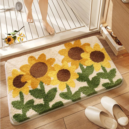 Quick Drying Bath Mat, Absorbent Non-Slip Bathroom Rug, Imitation Cashmere Toilet Mat, Small Fresh Style Floor Carpet for Entrance