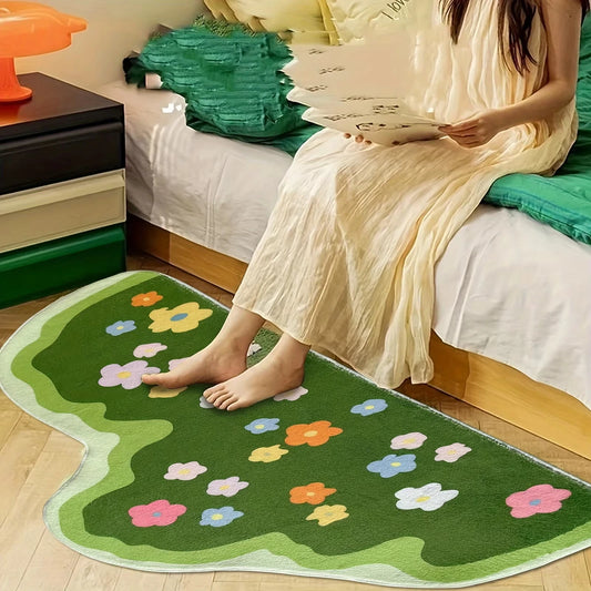 Botanical Area Rug - Soft Floral Bedroom & Living Room Carpet, Aesthetic Home Decor