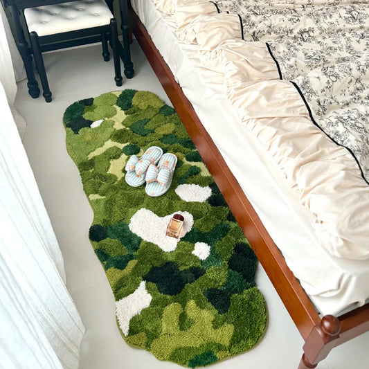 Forest Moss Flocking Bath Mat, Ultra Soft Non-Slip Bathroom Rug, Absorbent Bedside Carpet, Luxury Bedroom Floor Mat for Home Decor
