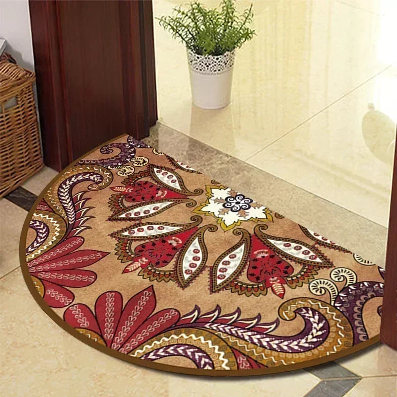 European Retro Half-Moon Doormat - Semi-Circular Entrance Rug for Living Room