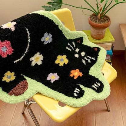 Cute Cat Floor Mat, Soft Furry Bedside Rug, Plush Kids Room Carpet, Non-Slip Nursery Mat, Cat Themed Bedroom Decor