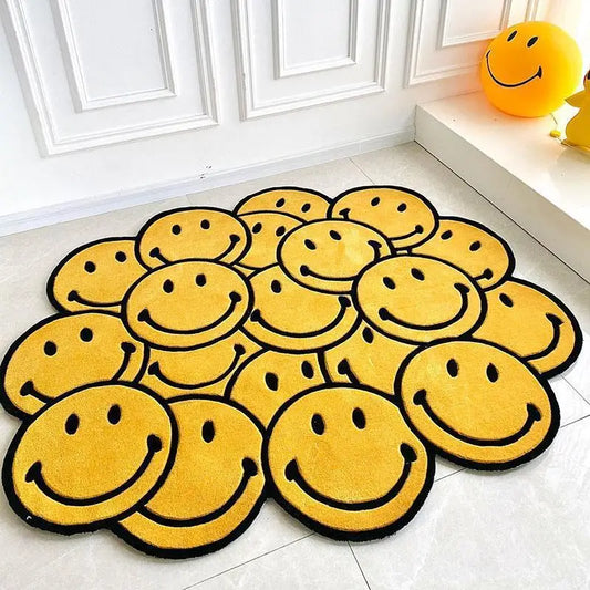 Smiley Face Plush Rug - Irregular Shaped Non-Slip Carpet for Game & Lounge Room