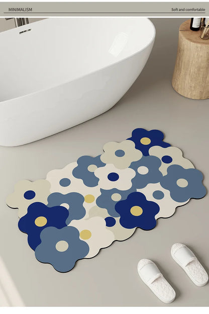 Floral Diatomite Mat - Water-Absorbing & Non-Slip for Kitchen and Bathroom
