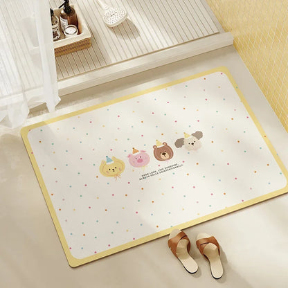 Diatomite Bath Mat, Absorbent Non-Slip Floor Mat, Quick Dry Kitchen & Entryway Rug, Cartoon Design Waterproof Doormat