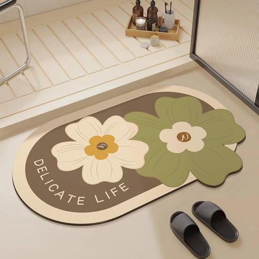 Floral Diatomite Bath Mat - Quick-Dry, Super Absorbent & Non-Slip Bathroom Rug
