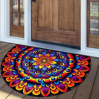 Boho Floral Half-Moon Doormat - Non-Slip & Washable for Indoor/Outdoor Entry