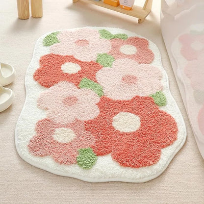 Floral Faux Cashmere Rug - Plush & Soft Carpet for Living Room and Bedroom