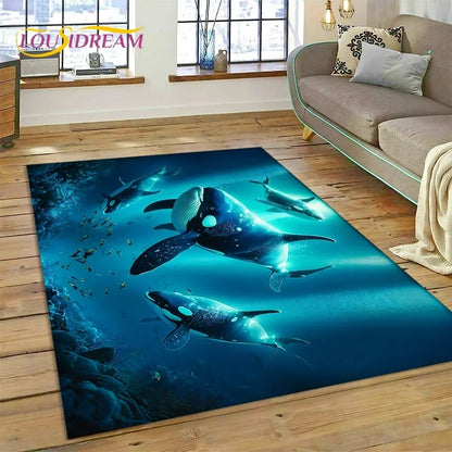 3D Dolphin Area Rug for Kids Room | Underwater World Theme | Non-Slip Playmat