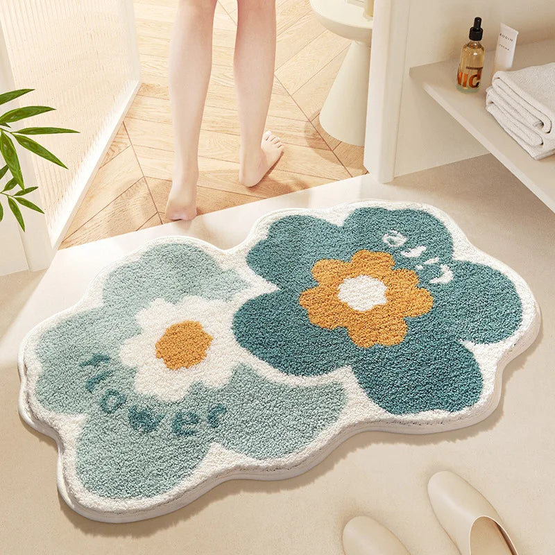 Cute Floral Bath Mat - Super Absorbent, Quick-Dry & Non-Slip Plush Rug
