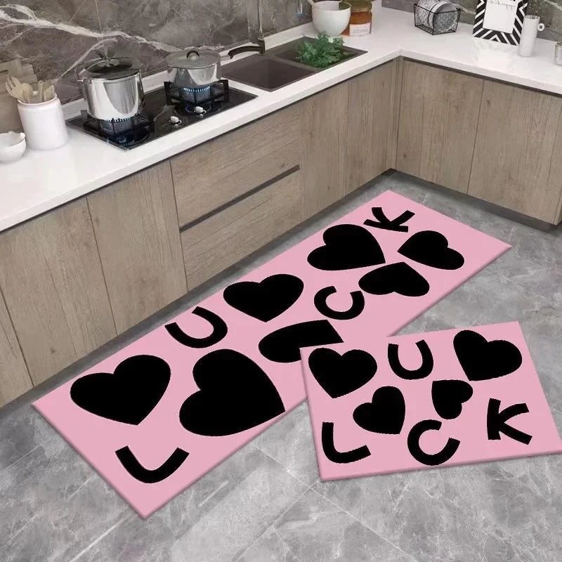 Pink Irregular Kitchen Runner - Oil Resistant, Non-Slip & Quick-Dry Floor Mat