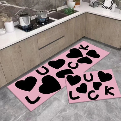 Pink Irregular Kitchen Runner - Oil Resistant, Non-Slip & Quick-Dry Floor Mat