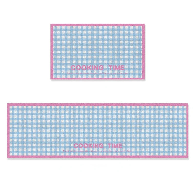 Korean Cream Plaid Diatomite Kitchen Mat - Pastel Absorbent & Dirt-Resistant Floor Pad