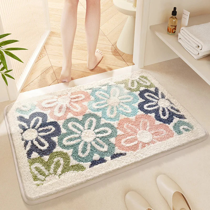 Cute Floral Bath Mat - Super Absorbent, Quick-Dry & Non-Slip Plush Rug