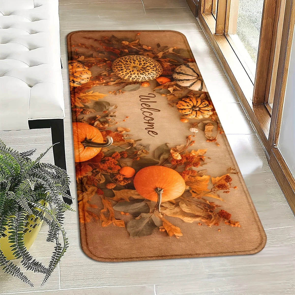 Autumn Pumpkin Doormat 2-Pack - Soft & Non-Slip Fall Welcome Mats for Porch & Entryway
