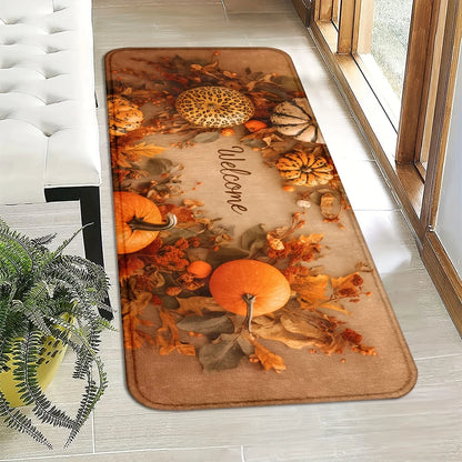 Autumn Pumpkin Doormat 2-Pack - Soft & Non-Slip Fall Welcome Mats for Porch & Entryway