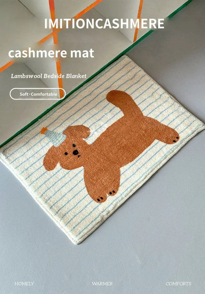 Cartoon Animal Striped Rug - Soft & Cute Floor Mat for Living Room and Bedside
