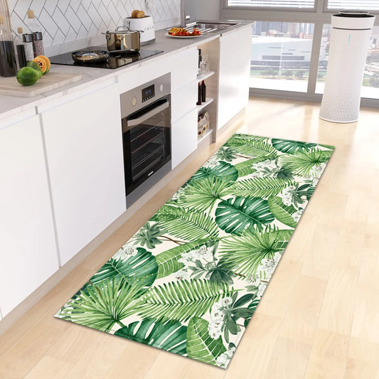 Tropical Leaves Doormat - Non-Slip & Washable for Kitchen & Entrance