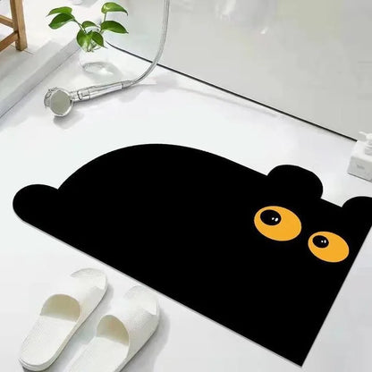 Cat Shaped Bath Mat, Diatomaceous Earth Quick Dry Mat, Funny Cat Lovers Gift, Absorbent Non-Slip Bathroom Rug, Black Cat Decor
