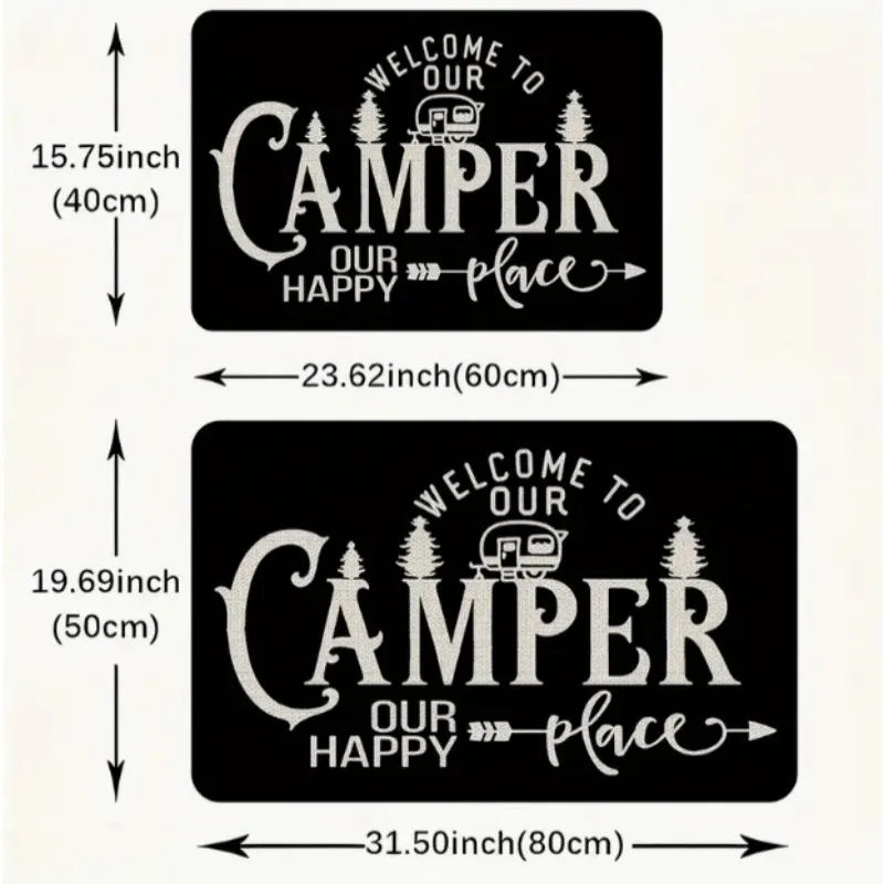 RV Camper Welcome Mat - Outdoor Inspired Doormat for Camping Enthusiasts & Cabin