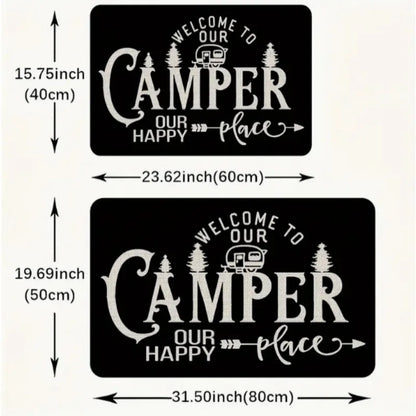 RV Camper Welcome Mat - Outdoor Inspired Doormat for Camping Enthusiasts & Cabin