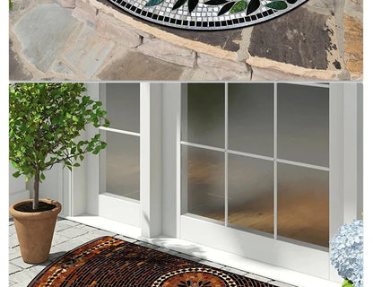 Floral Semi-Circular Doormat - Decorative & Durable Outdoor/Indoor Entrance Rug