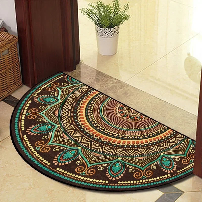 Retro Half-Moon Doormat - Vintage Style Entrance Rug for Living Room & Bedroom