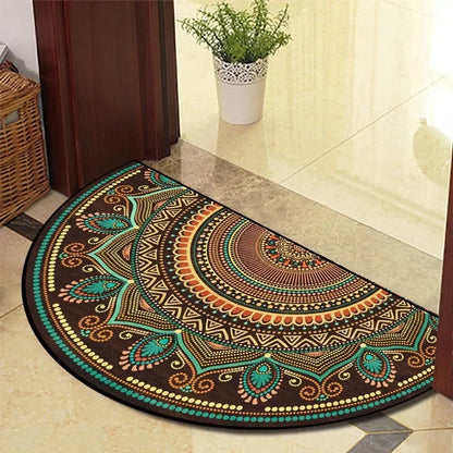 Retro Half-Moon Doormat - Vintage Style Entrance Rug for Living Room & Bedroom