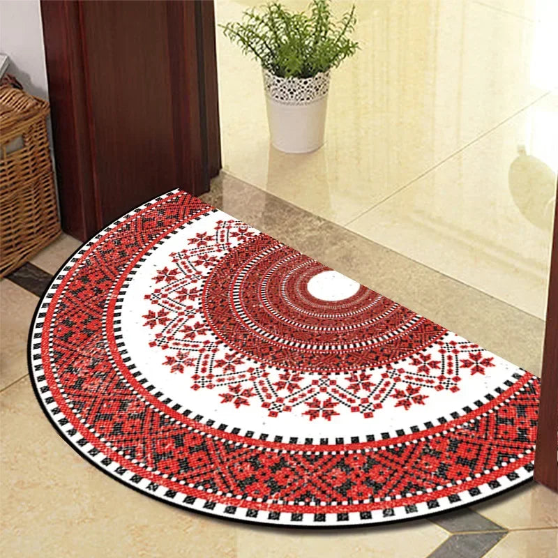 Retro Half-Moon Doormat - Vintage Style Entrance Rug for Living Room & Bedroom