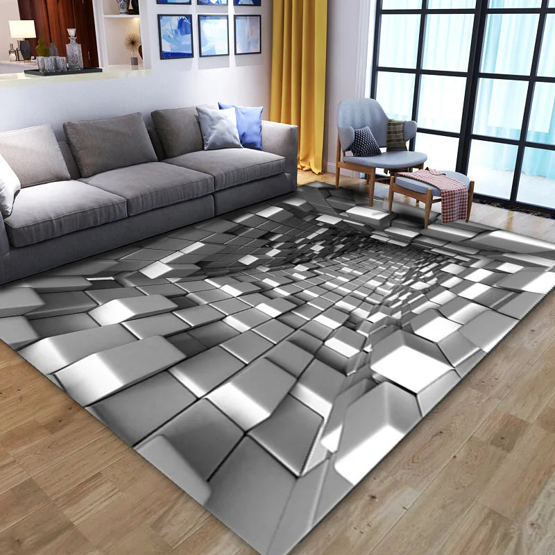 Grid Pattern Washable Rug - Super Soft & Non-Slip Area Carpet for Modern Living Room